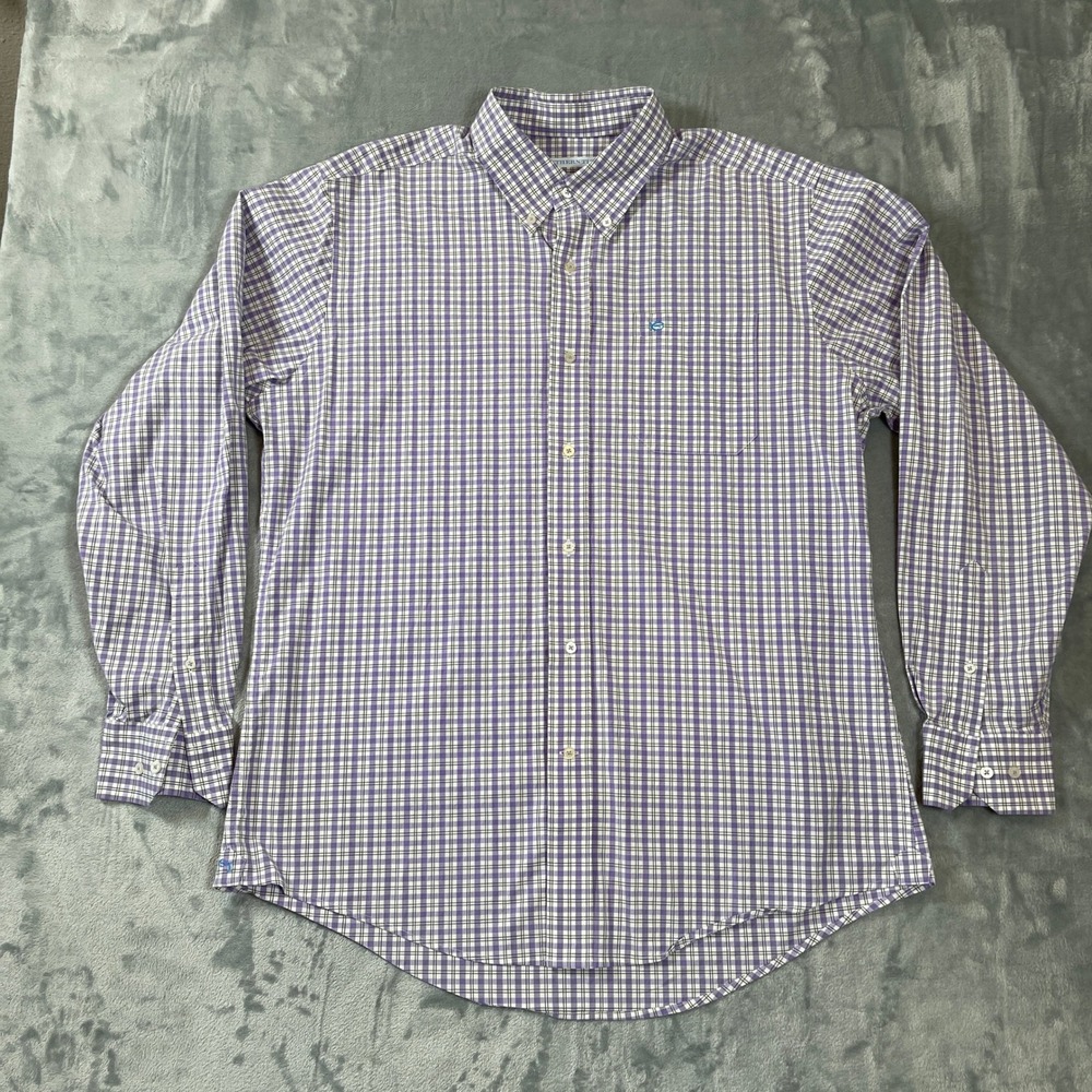 Southern Tide Mens Button Down Shirt Large Classic Fit Purple White Plaid